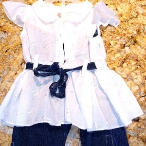 Baby Jean Outfit Size 6-9 Months White Denim